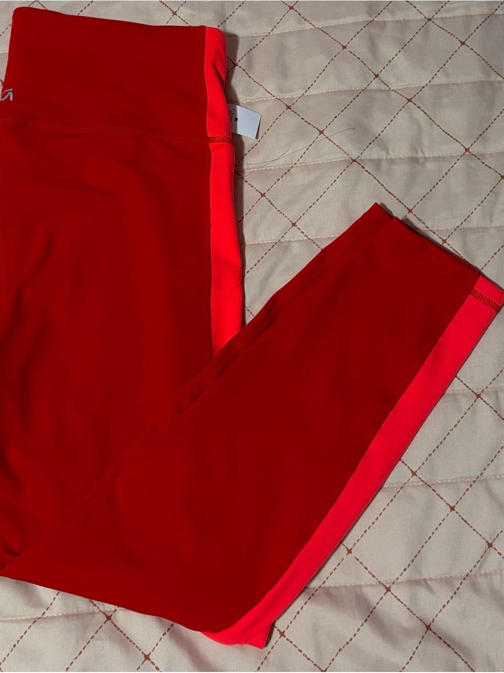 GapFit red leggings with coral red on side seam